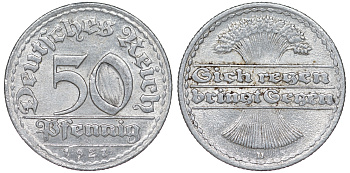 Германия 50 пфеннигов 1921 D KM 27, J. 301 алюминий 4114-835