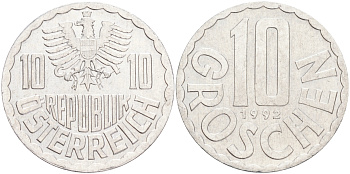 АВСТРИЯ 10 ГРОШЕЙ 1992 KM 2878 алюминий 4528-568