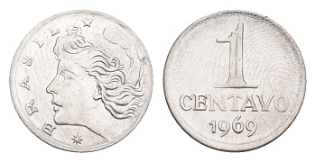 Бразилия 1 сентаво 1969 KM 575.2 нержавеющая сталь UNC 4644-411