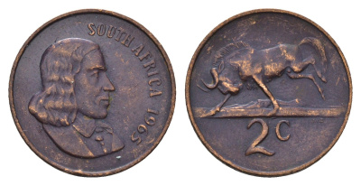 ЮАР 2 цента 1965 Ян ван Рибек (1619-1677), South Africa, легенда на английском, антилопа KM 66.1 бронза 4114-523