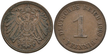 Германия 1 пфенниг 1909 A KM 10, J. 10 медь 4576-117