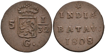 Нидерландская Восточная Индия, Голландия (Holland) 1/2 дуита 1808 KM 75 медь 4576-827