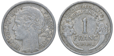 Франция 1 франк 1949 KM 885a.1 алюминий 4163-435