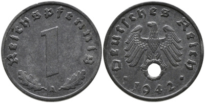 ГЕРМАНИЯ 1 РЕЙХСПФЕННИГ 1942 A KM 97, J.369 цинк 96-734