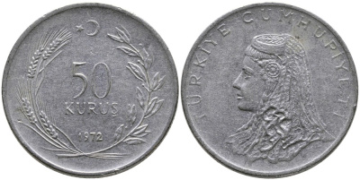 Турция 50 курушей 1972 Анатолийская невеста KM 899 нержавеющая сталь 4541-741