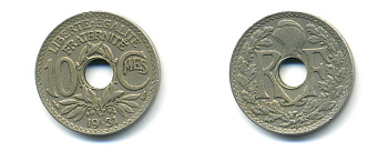 ФРАНЦИЯ 10 САНТИМОВ 1931 ТИП ЛИНДАЙЁ KM 866а, LE FRANC 138.18 медно-никель 3999-1351