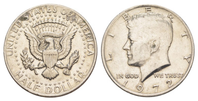 США 1/2 доллара (50 центов) 1972 Джон Кеннеди KM 202b медь плакированная медно-никелем aUNC 4157-1044