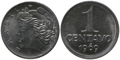 Бразилия 1 сентаво 1969 KM 575.2, Schon 80a нержавеющая сталь UNC 4567-844