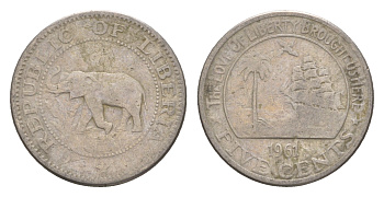 Либерия 5 центов 1961 KM 14 медно-никель 4659-462