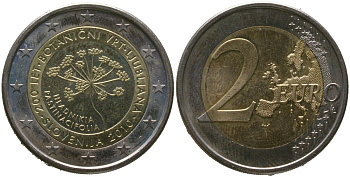 Словения 2 евро 2010 200 лет Ботаническому саду Любляны KM 94 биметалл UNC 4551-457