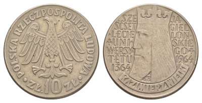 Польша 10 злотых 1964 600 лет первому польскому университету Y 52 медно-никель 4403-142