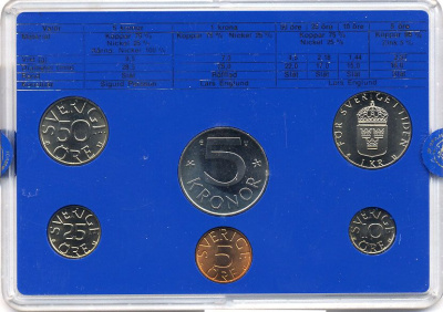 Швеция набор монетного двора из 6 монет 1983 в пластике, Карл XVI Густав (1973- ) KM MS27 UNC 5-4-2-69