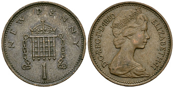 Великобритания 1 пенни 1980 Елизавета II (1952-2022) KM 915, Spink 4237 (B1) бронза 4167-1224