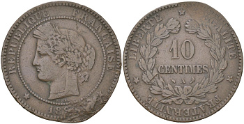 Франция 10 сантимов 189? KM 815.1 бронза 4159-1016