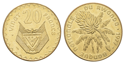 Руанда 20 франков 1977 год-тип KM 15 латунь UNC 4678-141