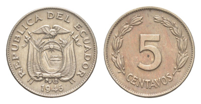Эквадор 5 сентаво 1946 KM 75b медно-никель 4640-1128