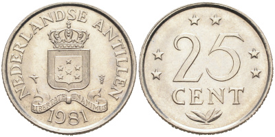 Нидерландские Антилы 25 центов 1981 Беатрикс (1980-2013) KM 11 никель 4588-366