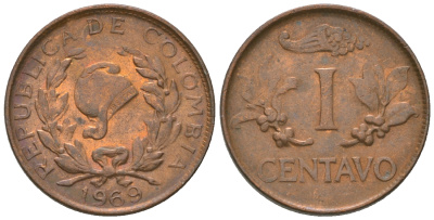Колумбия 1 сентаво 1969 KM 205а сталь плакированная медью 4668-1166