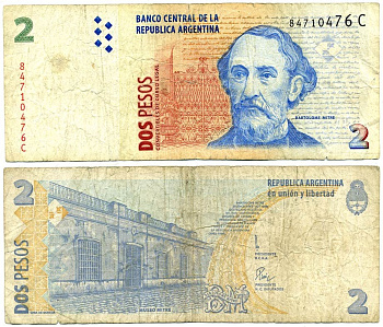 АРГЕНТИНА 2 ПЕСО 2003 СЕРИЯ С 84710, БАРТОЛОМЕО МИТРЕ Pick 352 бумага 7146-46-3-2