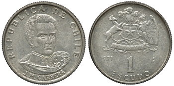 Чили 1 эскудо 1971 Хосе Мигель Каррера KM 197 медно-никель 4118-247