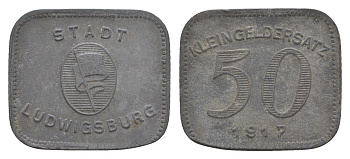 Людвигсбург 50 пфеннигов 1917 Funck 307.1, Men05 15520.1, Men18 19577.1 цинк 4637-1223