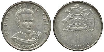 Чили 1 эскудо 1971 Хосе Мигель Каррера KM 197 медно-никель 4118-247