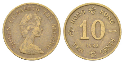 Гонконг 10 центов 1982 Елизавета II (1952-2022) KM 49 никель латунь 4701-131