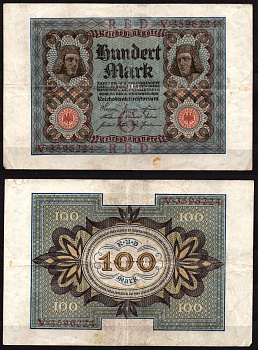 Германия 100 марок 1922 Веймар,7 цифр в номере, G, «Бамбергский всадник» из оперы «Купол Бамберга». Pick 69 a бумага 6289-17-1-1
