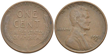 США 1 ЦЕНТ 1951 D, ЛИНКОЛЬН KM А132 медь цинк 218-957