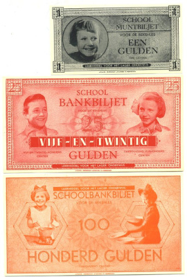 НИДЕРЛАНДЫ НАБОР ИЗ 3 БАНКНОТ ND 1, 25, 100 ГУЛЬДЕНОВ (ШКОЛЬНЫЕ ДЕНЬГИ) SCHOOL BANKJBILJET бумага UNC (ПРЕСС) 7146-11-1-2