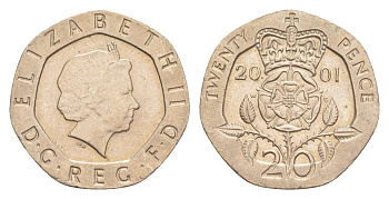 Великобритания 20 пенсов 2001 Елизавета II (1952-2022) KM 990, Spink 4630 (G3) медно-никель 4639-925