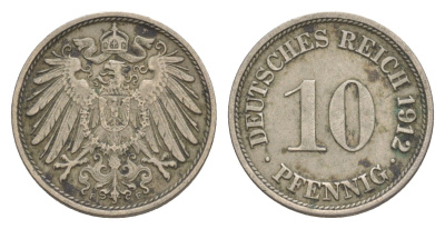Германия 10 пфеннигов 1912 F, Вильгельм II (1888-1918) KM 12, J. 13 медно-никель 4640-324