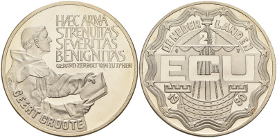 Нидерланды 2 1/2 экю 1990 богослов Герт Гроте, в оригинальной коробке  медно-никель  PROOF  7-5-4-19