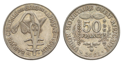 Западная Африка (BCEAO) 50 франков 2001 Центральный банк государств Западной Африки KM 6 медно-никель 4643-761