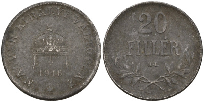 Венгрия 20 филлеров 1916 КВ, Карл I (1916-1918) KM 498 железо 4151-964