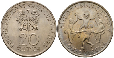 Польша 20 злотых 1979 MW, Международный год детей Y 99 медно-никель UNC 109-1136