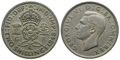 Великобритания 2 шиллинга (флорин) 1948 Георг VI (1936-1952) KM 865, Spink 4102 медно-никель 4381-1124