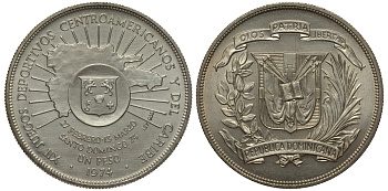 Доминиканская республика 1 песо 1974 XXII Игры Центральной Америки и Карибского бассейна KM 35 серебро UNC 1525-1214