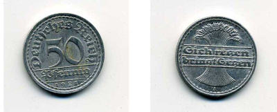 ГЕРМАНИЯ 50 ПФЕННИГОВ 1921 A KM 27, J. 301 алюминий 35-1226