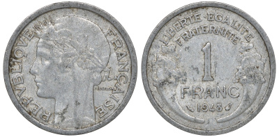 Франция 1 франк 1948 KM 885a.1 алюминий 4163-444