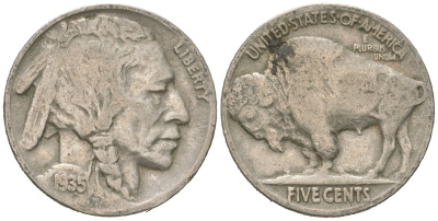 США 5 центов 1935 индеец, бизон KM 134 медно-никель 4614-1169
