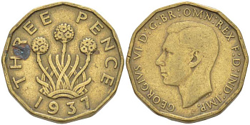 Великобритания 3 пенса 1937 Георг VI (1936-1952) KM 849, Spink 4112 никель латунь 212-757