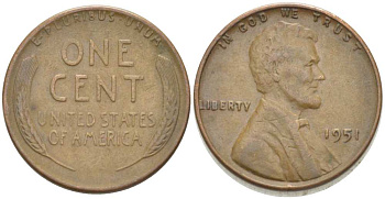 США 1 ЦЕНТ 1951 ЛИНКОЛЬН KM А132 медь цинк 218-548