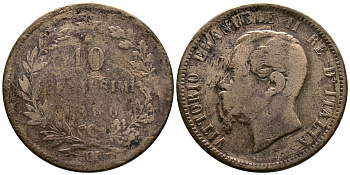 ИТАЛИЯ 10 ЧЕНТЕЗИМО 1866 ОМ, ВИКТОР ЭММАНУИЛ II (1861-1878) KM 11.5 медь 4384-813