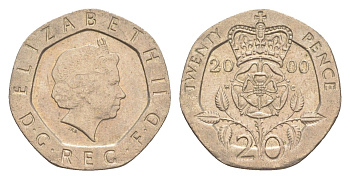 Великобритания 20 пенсов 2000 Елизавета II (1952-2022) KM 990, Spink 4630 (G3) медно-никель 4639-922