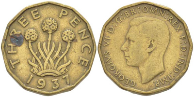 Великобритания 3 пенса 1937 Георг VI (1936-1952) KM 849, Spink 4112 никель латунь 212-757