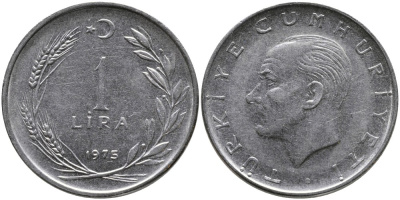 Турция 1 лира 1975 Мустафа Кемаль Ататюрк KM 889а.2 нержавеющая сталь 4178-1033