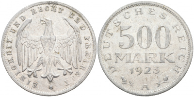 ГЕРМАНИЯ 500 МАРОК 1923 A KM 36, J. 305 алюминий UNC 73-1111