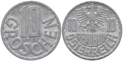 Австрия 10 грошей 1965 KM 2878 алюминий 113-557