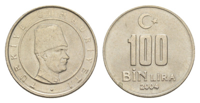 Турция 100000 лир 2004 Кемаль Ататюрк KM 1106 медь цинк никель UNC 4647-656